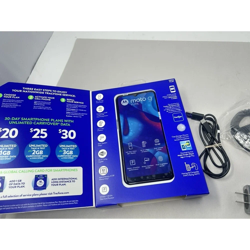 Motorola Moto G Pure XT2163DL Blue Tracfone Smartphone Dual Camera